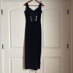 Vintage 90s black tuxedo-inspired evening gown.